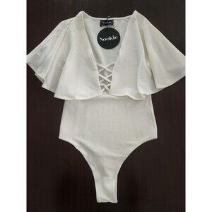 **NEW WITH TAGS** NOOKIE/REVOLVE White Plunging Neckline Bodysuit - Size XS
